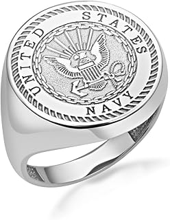 Bold .925 Sterling Silver Officially Licensed United States Navy Men’s Signet Ring | Available in Sizes 4-16