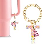Letter Charm Accessories for Stanley Cup 1 PCS Cute Initial Keychain Handle Charm for Stanley Tumbler for Women Pink Letter T