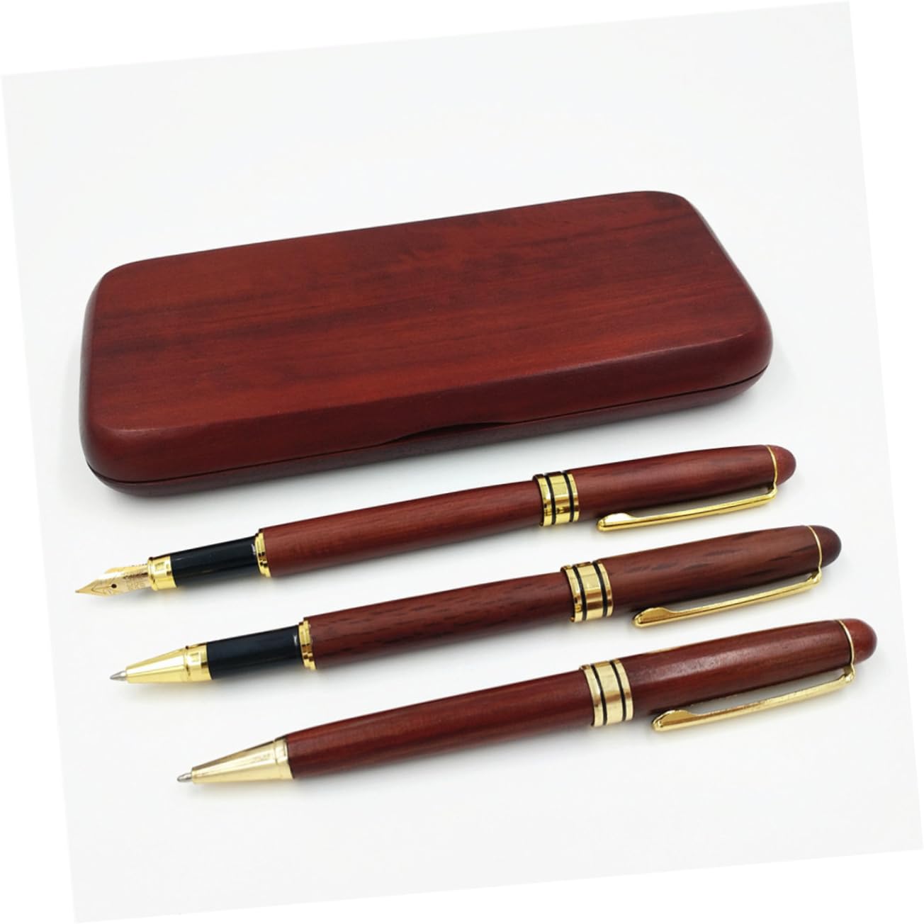 Housoutil 3 Stück Teiliges Füllfederhalter Set aus Fichtenholz mit Kugelschreiber und Gelstift für Unterschriften Kalligraphie Büro und zu Besonderen Anlässen
