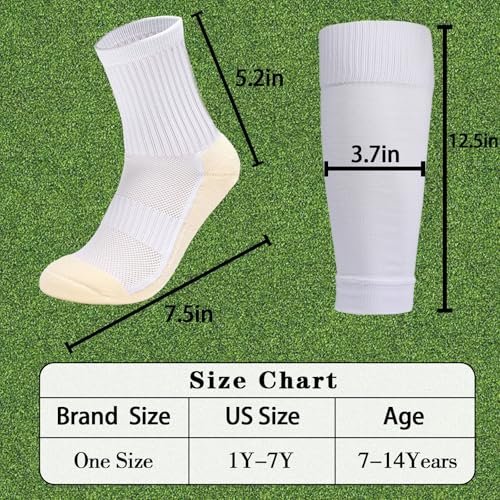 2/4 Sets Youth Grip Soccer Socks with Shin Guard Sleeves Kids Sleeve Socks for Boys Girls 7-14 for Soccer Basketball4