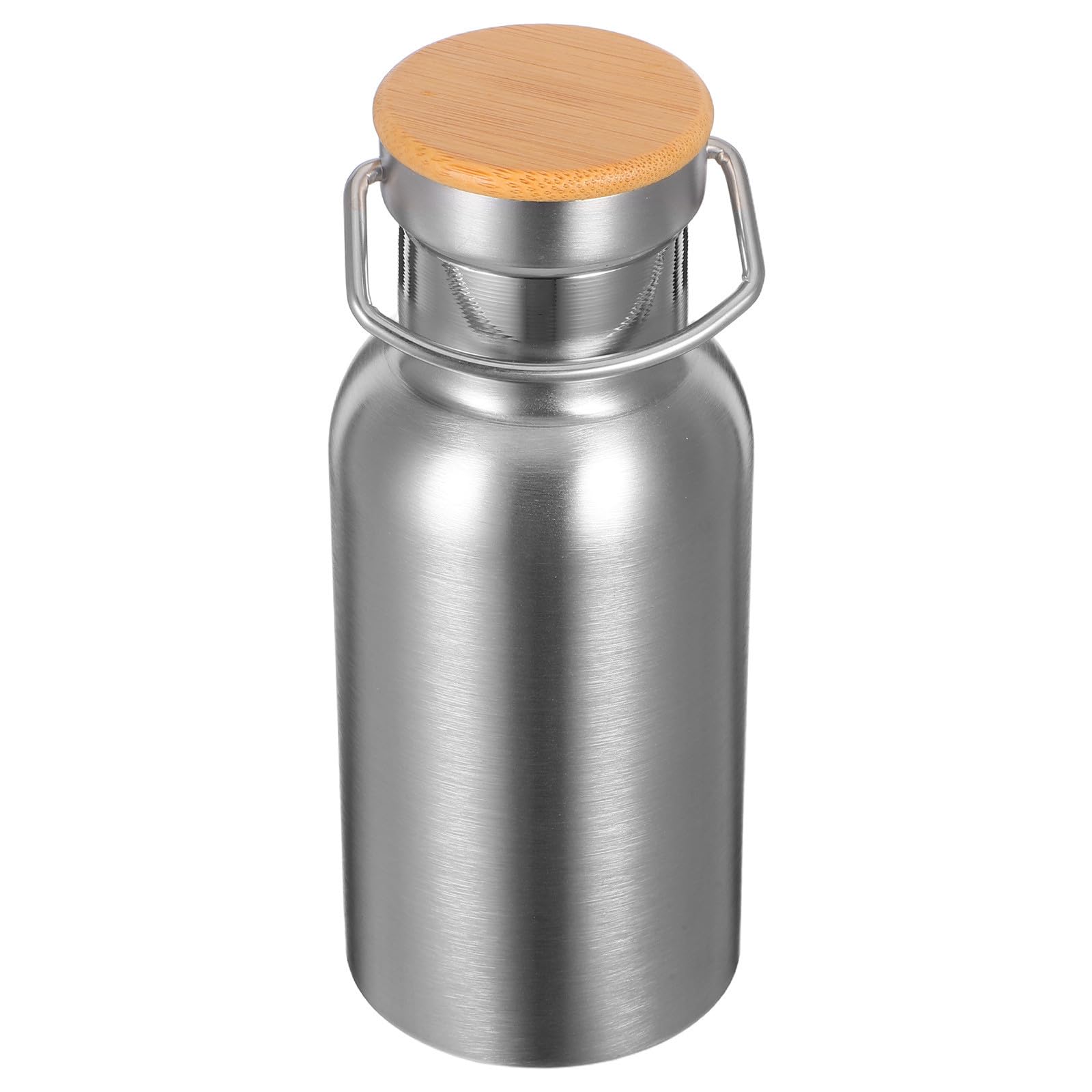 5 Stück Vakuum Wasserflasche 350ml Edelstahl mit Bambusdeckel, Silber
