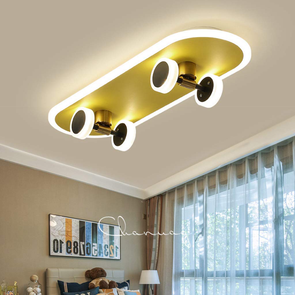 LED Skateboard Deckenleuchte Goldene Kinderzimmer Cartoon Deckenlampe Junge Mädchen Deckenbeleuchtung Modern 32W Acryl Kronleuchter Schlafzimmer Wohnzimmer Kindergarten Beleuchtung Deckenlicht