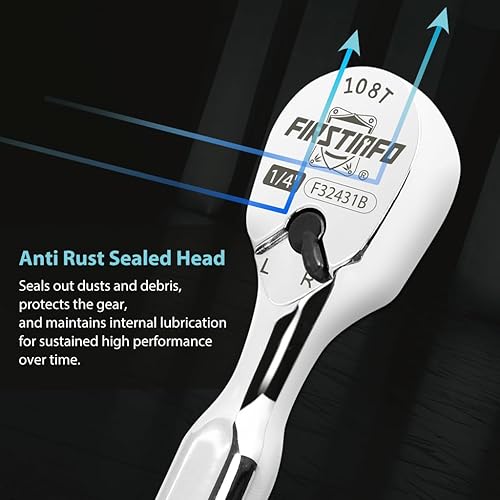 Miniatura 2 de FIRSTINFO - Llave de mango de trinquete de 14 de pulgada, diseño de cabeza sellada de 108 dientes, mango de trinquete rechoncho, reversible