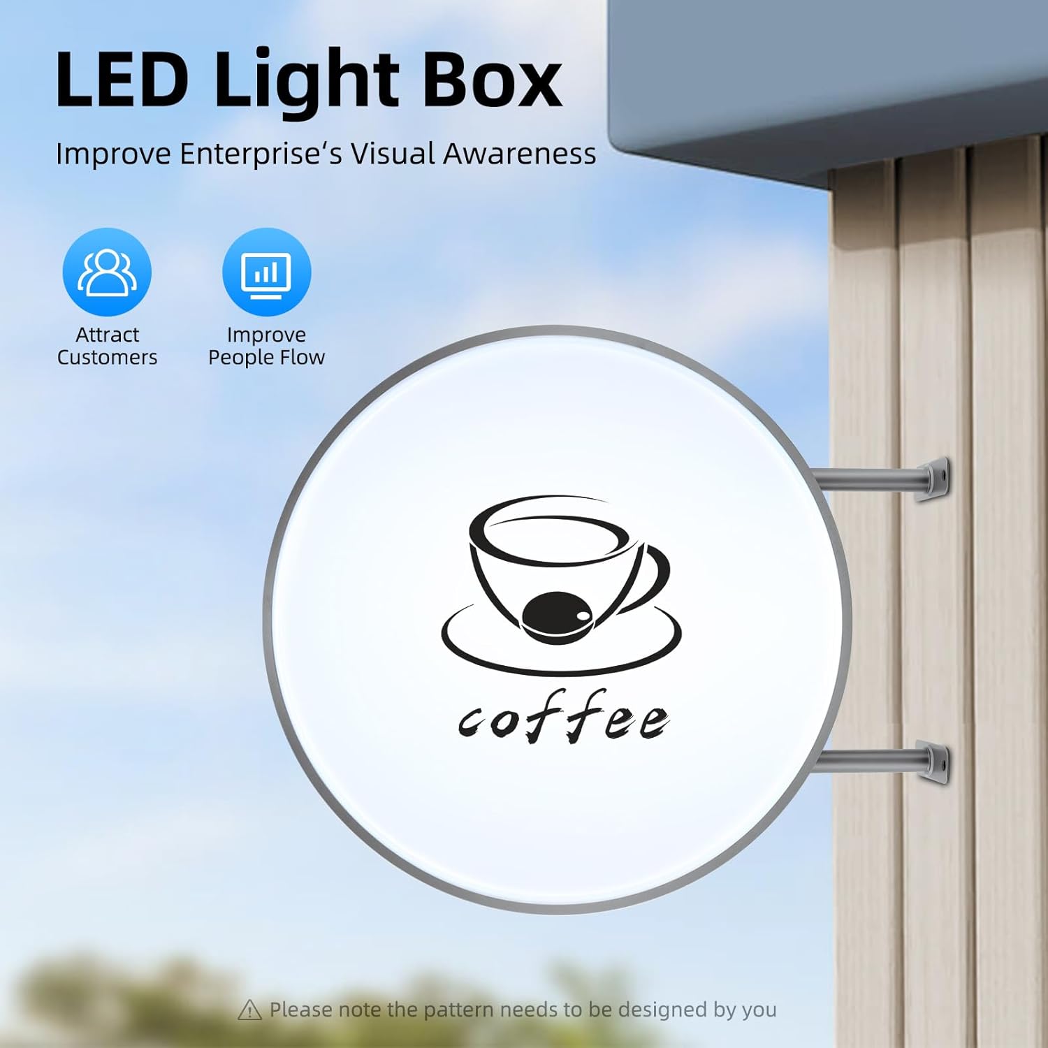24'' Led Light Box Sign, Double Sided Outdoor Advertising Projecting Round Lightbox Waterproof Advertising Illuminated Store Signs for Logo Cafés Bars Restaurants Retail Shop Commercial