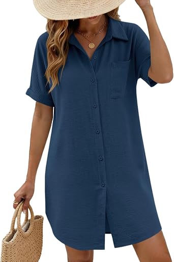 Halife Swimsuit Coverups for Women Button Down Beach Cover Up Shirt Dress