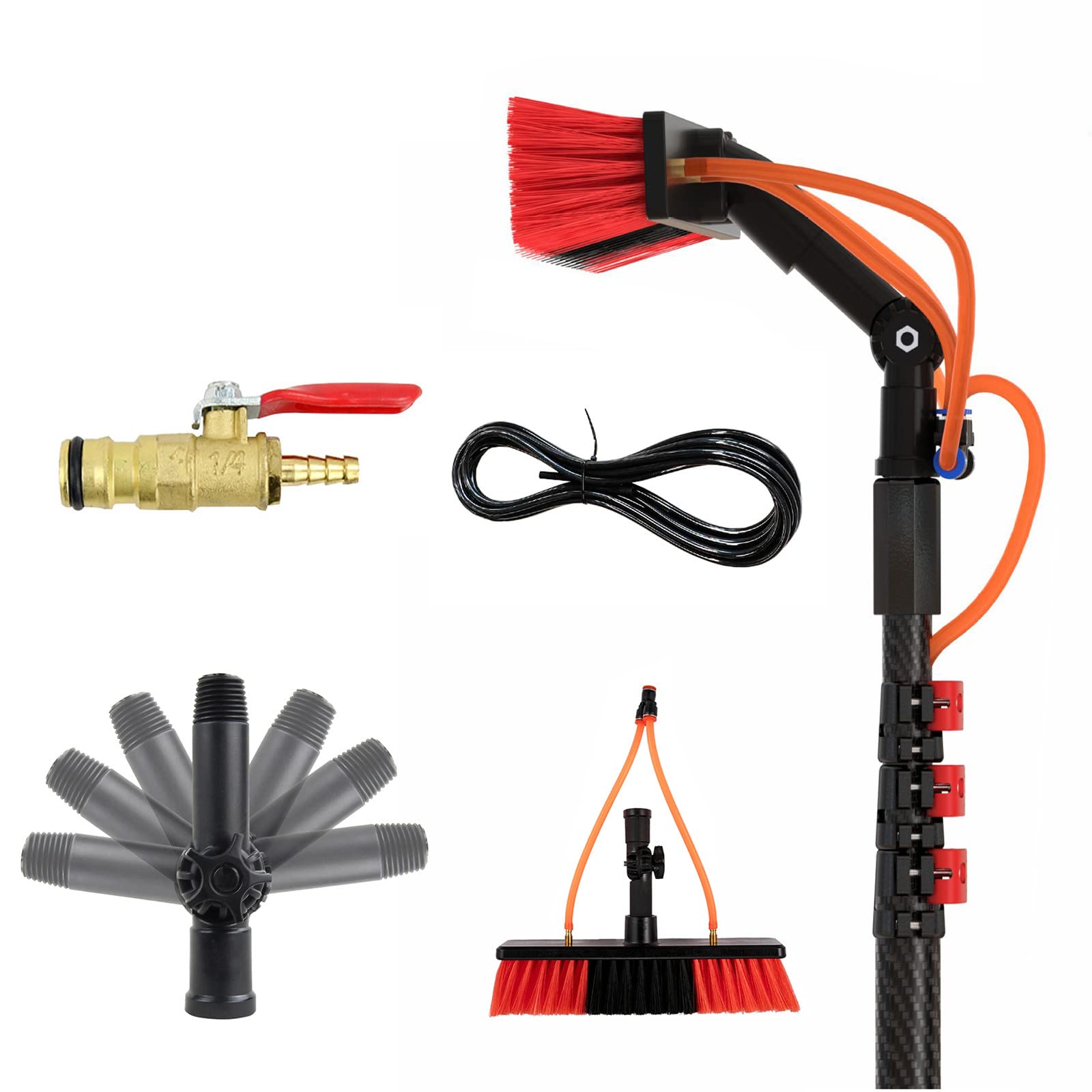 OLSKFUH Telescopic Window Cleaning Brush Kit - Water Fed Rotating Pole For Solar Panels & Vehicles - Efficient Glass Washing & Photovoltaic Maintenance Tool,