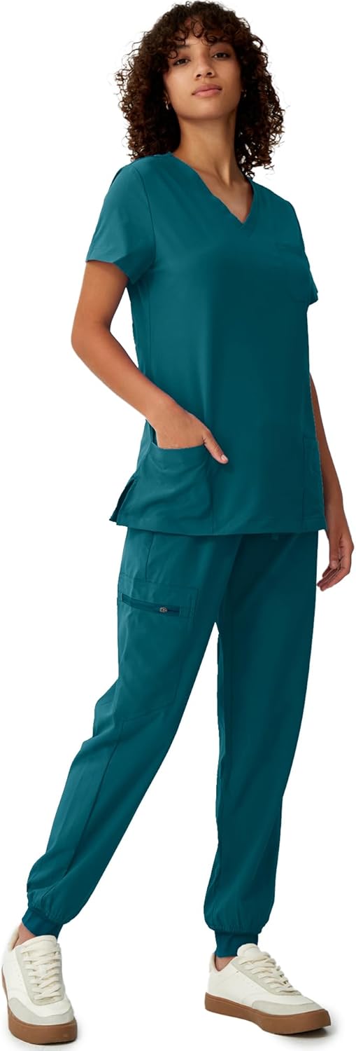 Scrubs for Women, V-Neck Scrubs Top & Cargo Pants with 10 Pockets - Image 3