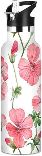 Miniatura 8 de Botella de agua estética de tulipán verde azulado para niños, con tapa de boquilla a prueba de fugas, aislamiento al vacío de doble pared, ligera