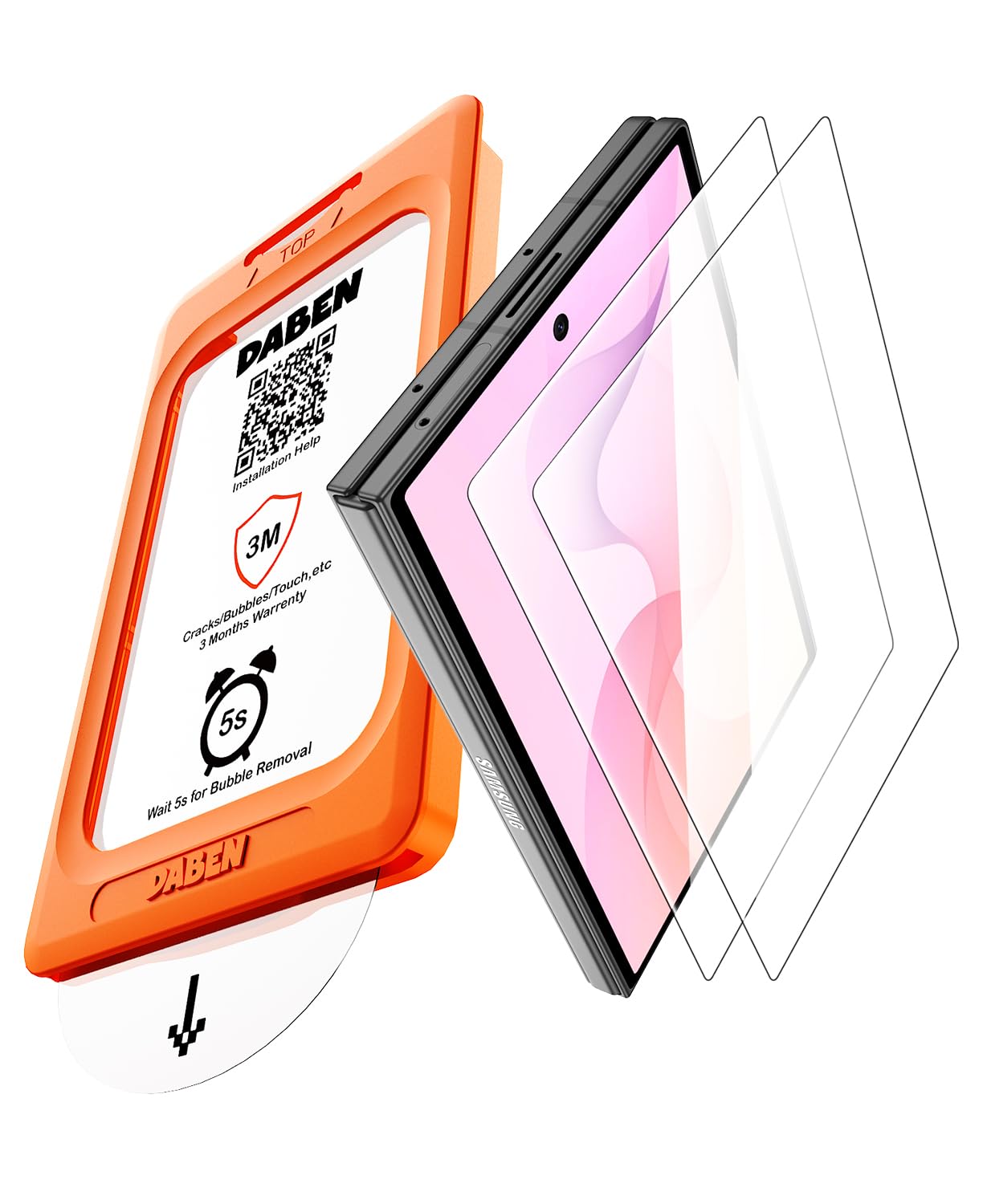 daben tempered glass for samsung galaxy z fold 8 | 2 pack, 5.5 inches, aluminum-enhanced 10h screen protector guard, military grade protection, case-friendly