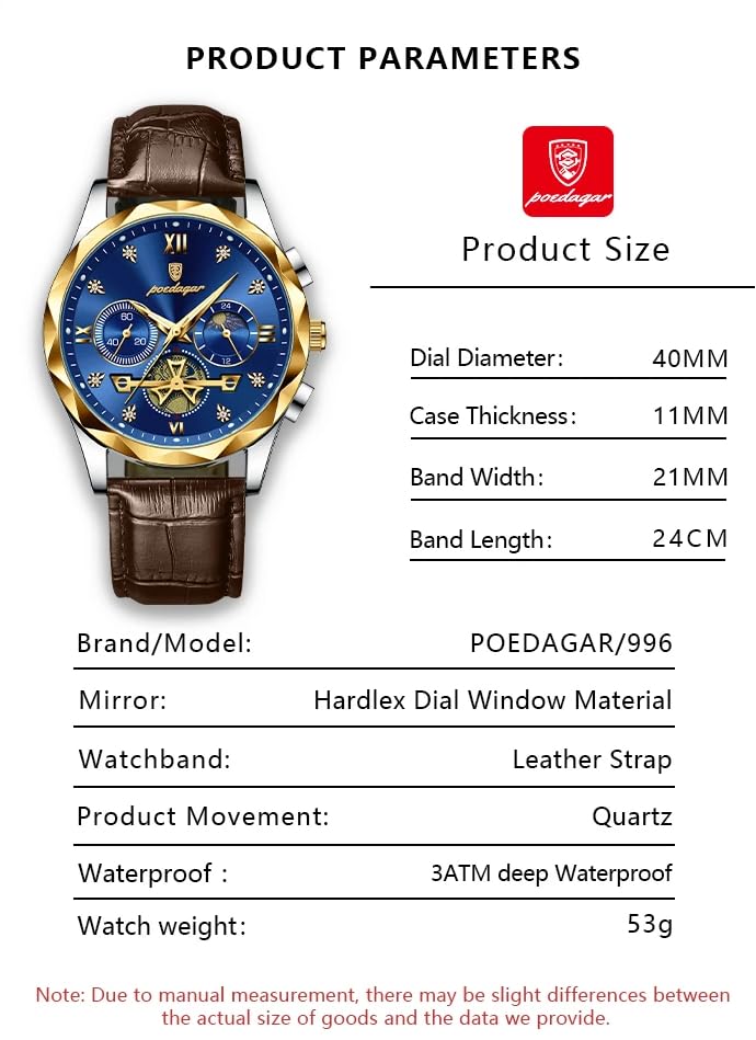 Montre de luxe Poedagar étanche avec mécanisme chronographe de précision