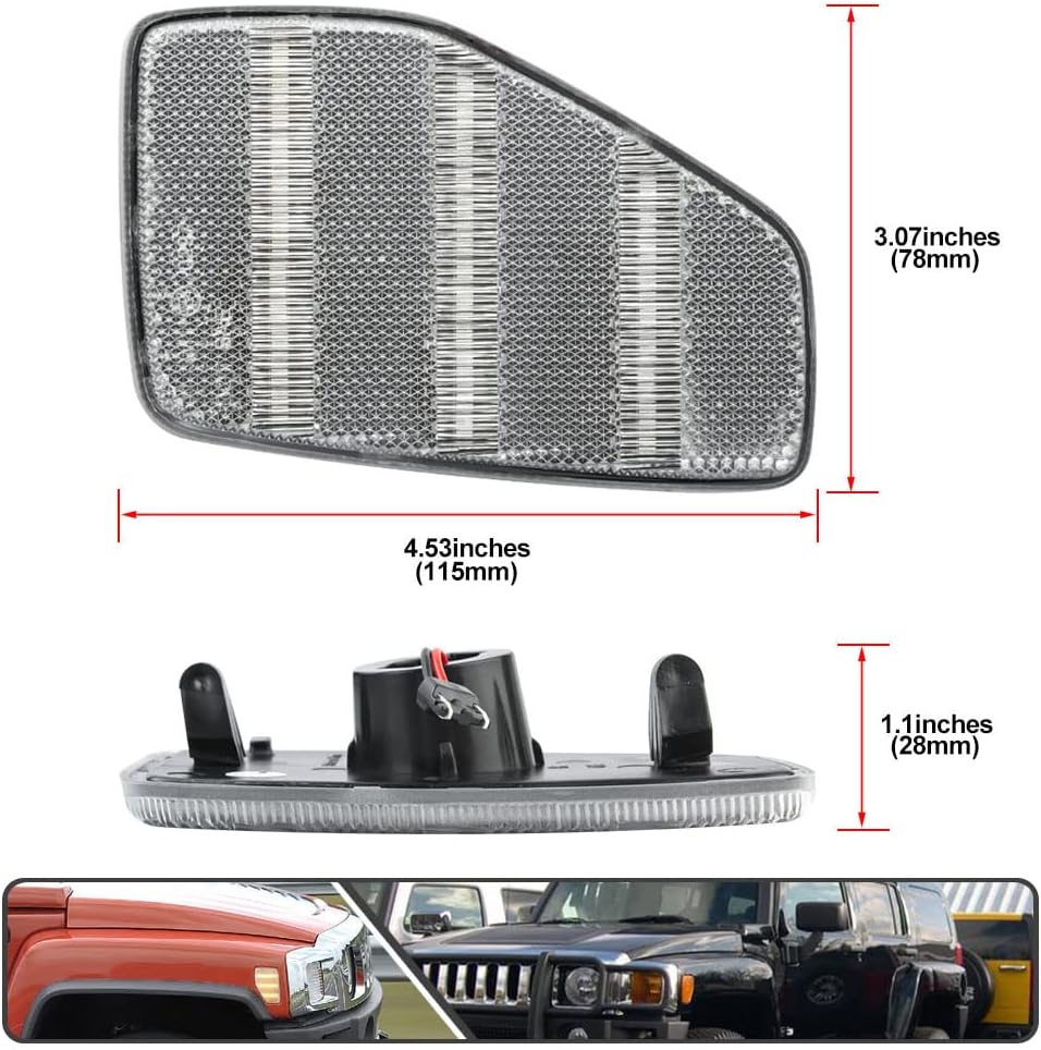 2Pcs H3T Amber LED Side Marker Light for Hummer H3 2006-2010 H3T 2009-2010 Turn Signal Lights Clear Lens Replace OEM Sidemarker Lamp