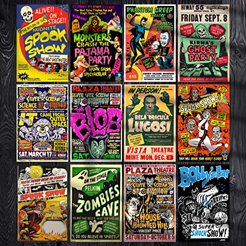 Hk Studio Horror Movie Poster Decal For Dorm, Movie Theater Decor - Vintage Movie Posters For Room Aesthetic - 8" X 12", Pack 12 #TOP6