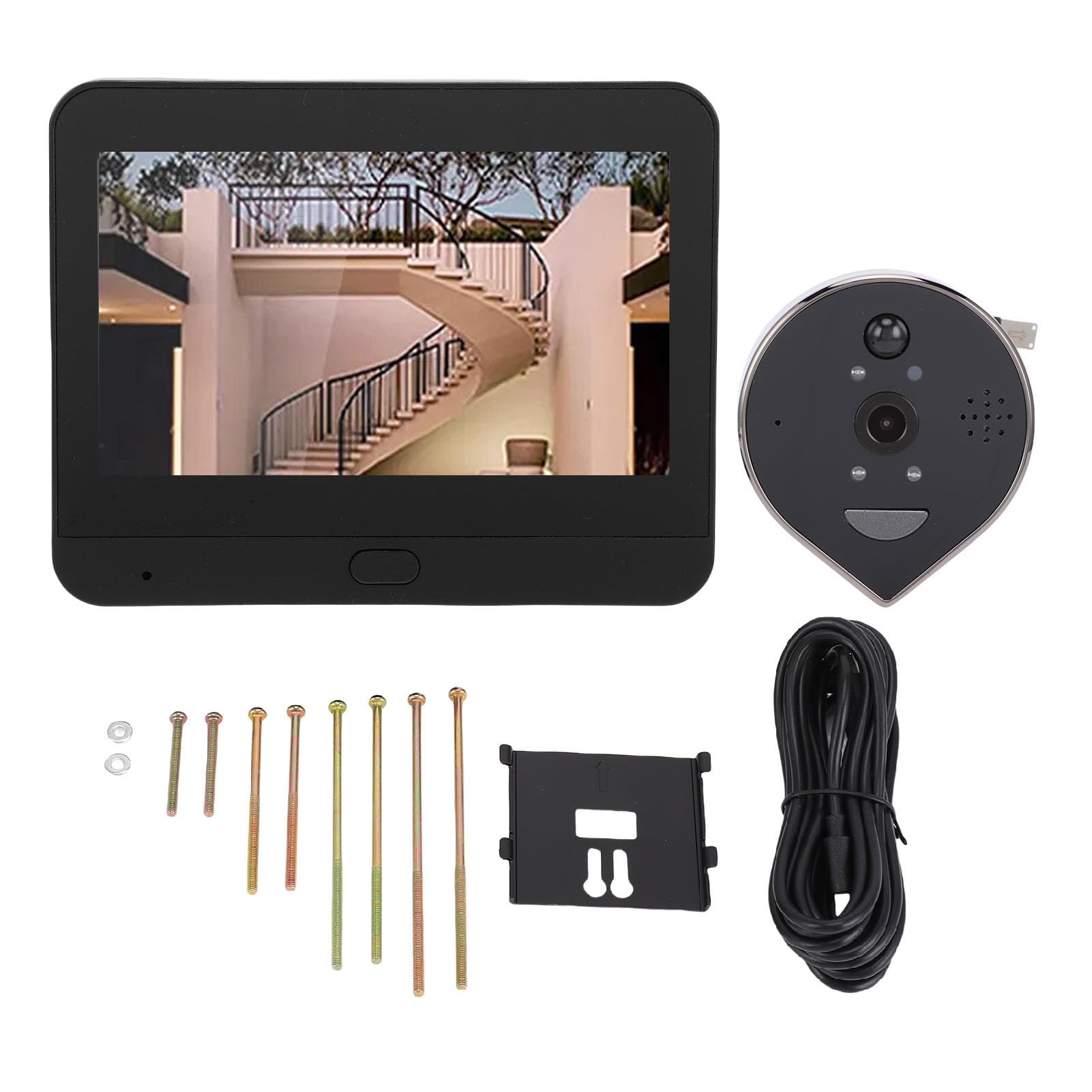 SEAFRONT Caméra de Vidéophone pour Porte, 3MP 1080P avec Détection de | Visionneuse LCD 4,3 Pouces, Angle Large 160°, Batterie 5000 MAh, Détection IA Humaine, Compatible , Adaptation Porte 35-120