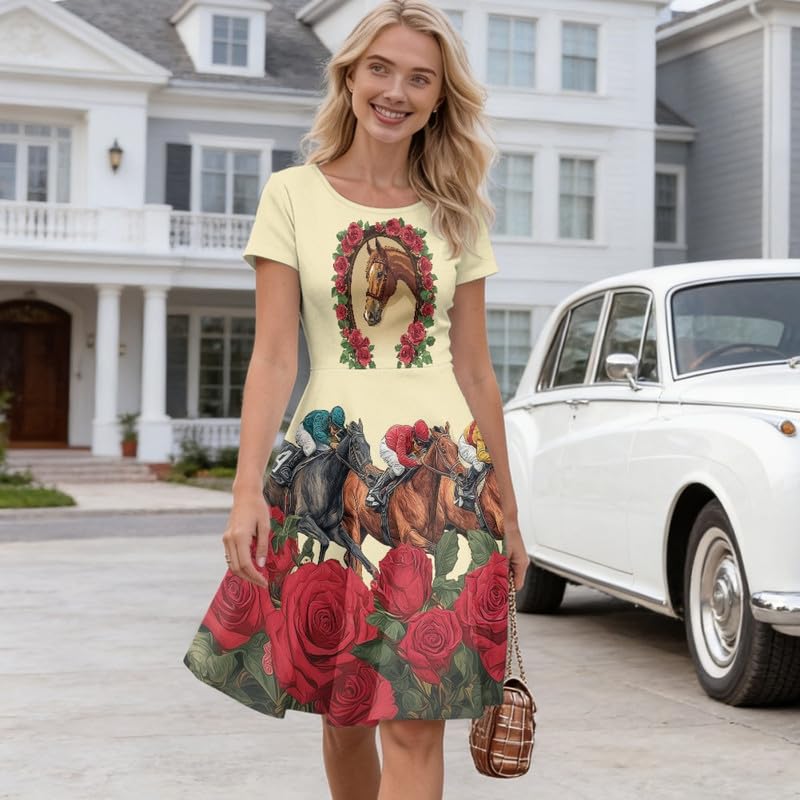 Image of Irisjudy T Shirt Dress for Women Short Sleeve Girls Short Sleeve Dress Plus Size, O Neck Knee Length Midi Dress for Ladies