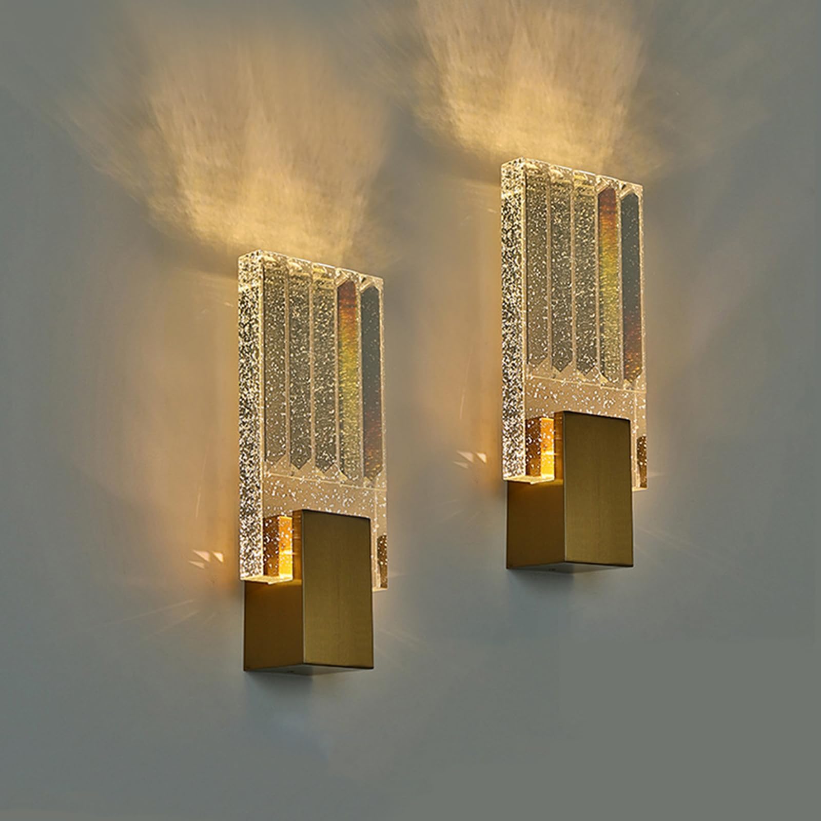 Lot de 2 Appliques Murales LED Cristal K9 Doré – Paire de Luminaires Muraux 5W avec 3 Couleurs – Éclairage Luxe Contemporain Idéal pour Chambre à Coucher, Salon, Salle à Manger et Couloir
