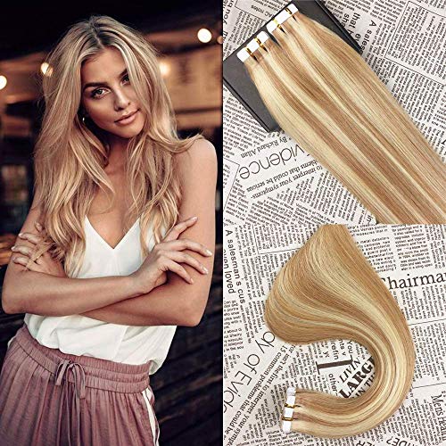 Cute Fairy Tape In Human Hair Extensions Full Cuticle Seamless Straight Tape Hair Extensions 40g 20Pcs/Pac Strawberry Blonde Highlighted Bleach Blonde Piano Color