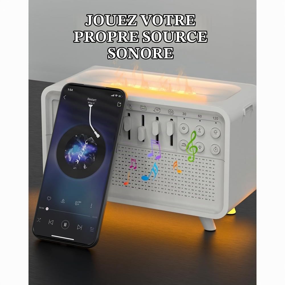 JANZU Diffuseur D'Arômes et d'air à Bruit Blanc, Humidificateur avec 8 Niveaux de Bruit Blanc Réglables, Veilleuse, Haut-Parleur Bluetooth