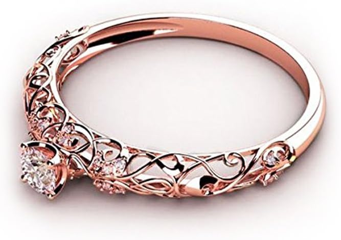 Retro Hollow 925 Sterling Silver Ring Fashion Jewelry Engagement Wedding Ring (Rose Golden, 7)