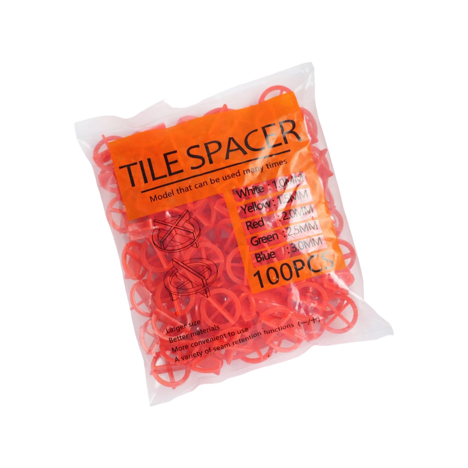 Buxuaaaa 2.0Mm Spacer Set, 100-Pack Pp Floor And Wall Installation With 1Mm 2Mm 3Mm Spacers Round Tiles Spacers