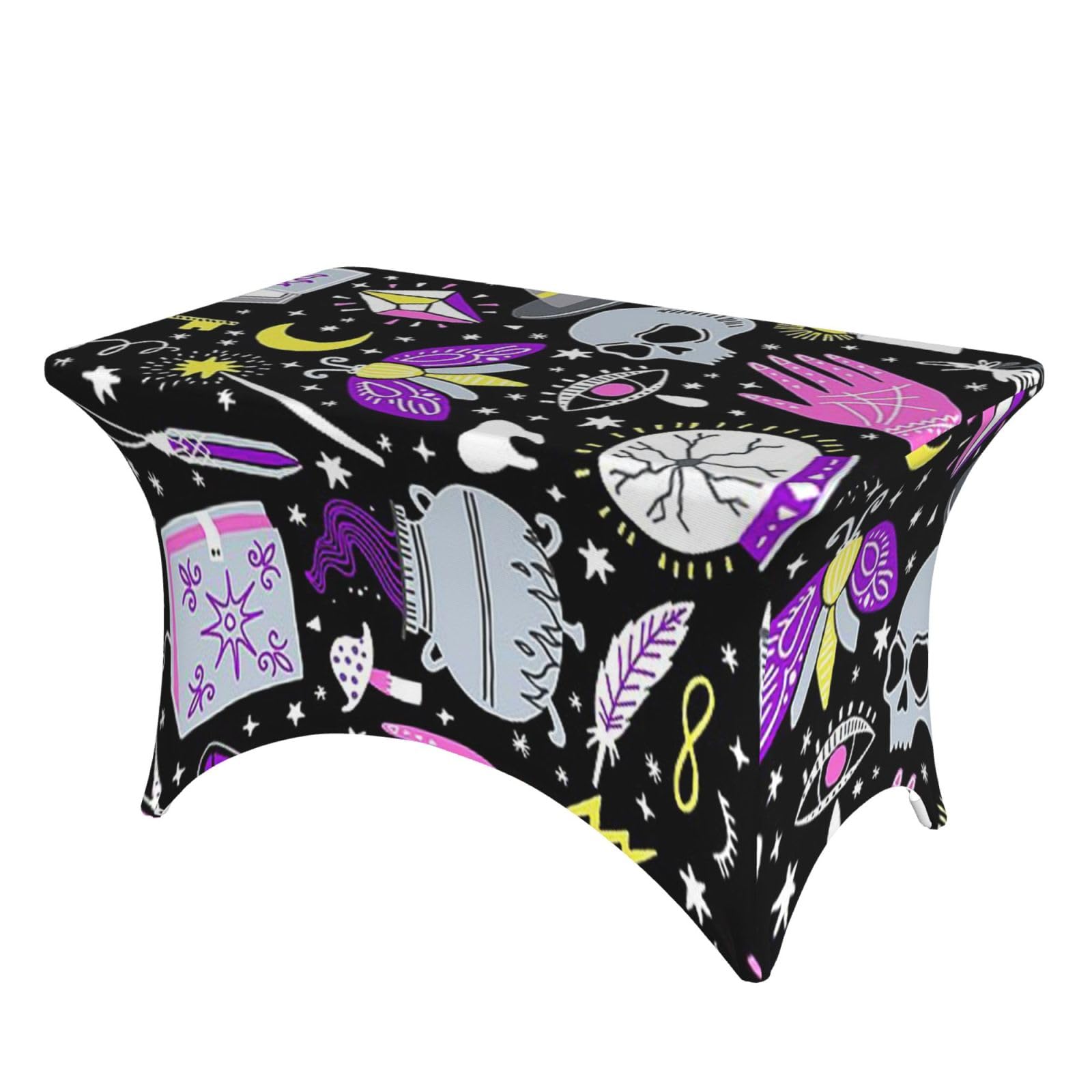 Dcehgew Magic Witch Witchcraft Bohemian Drawing 4Ft Spandex Rectangular Table Cloth, Printed Fitted Elastic Tablecloths Washable Table Cover For Event, Wedding, Banquet & Party