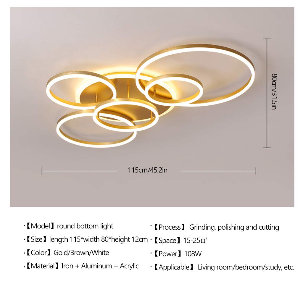 RuiRfh Plafondlamp LED retro houten ring metaal Plafondlamp midcentury woonkamer grote verlichting dimbaar met afstandsbediening geschikt voor slaapkamer kantoor keuken kinderkamer hal balkon (Size