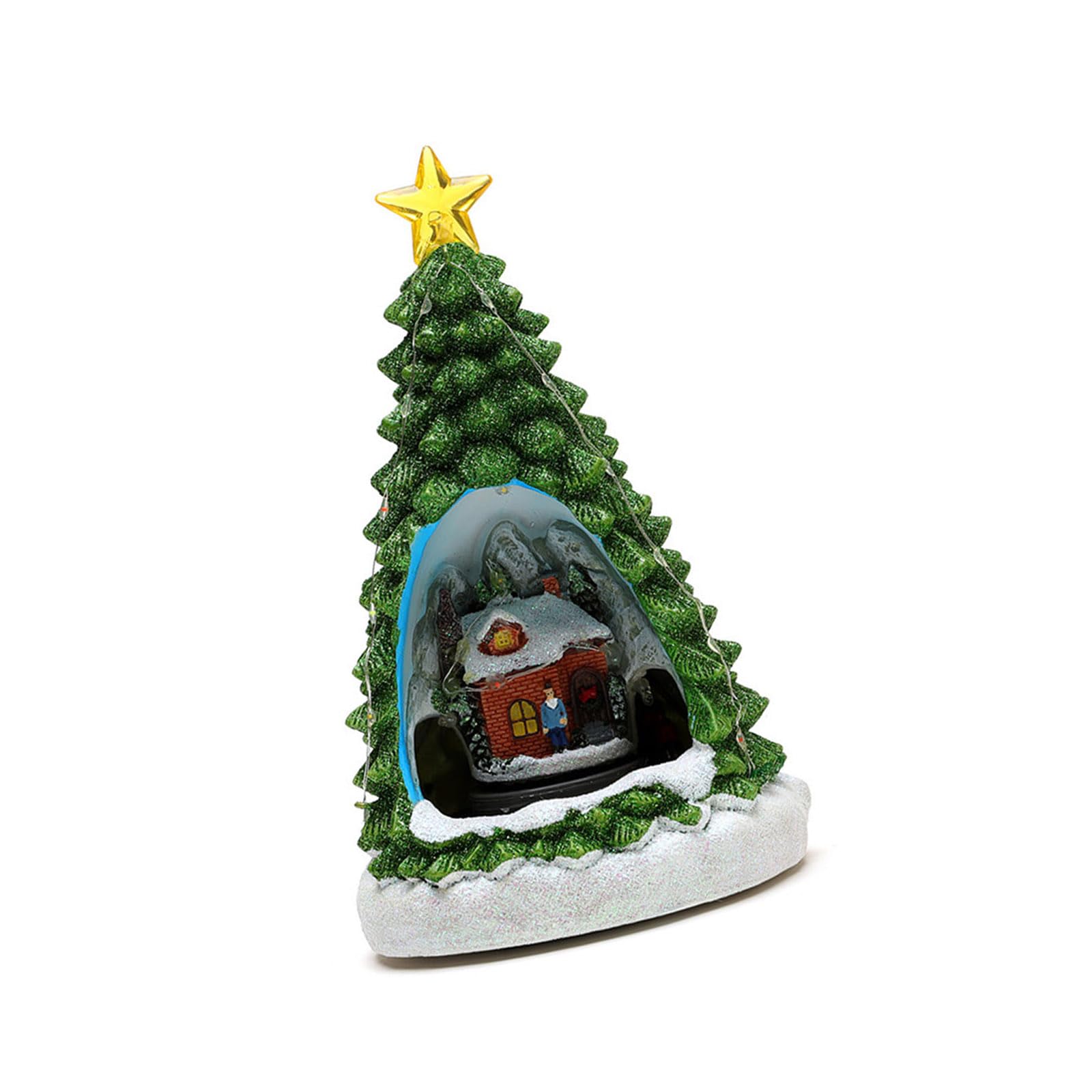 Carillon a forma di albero di Natale, con treno, in resina, con luci a LED, per uomini, donne, bambini, regalo di compleanno, villaggio, edificio in resina con luci a LED