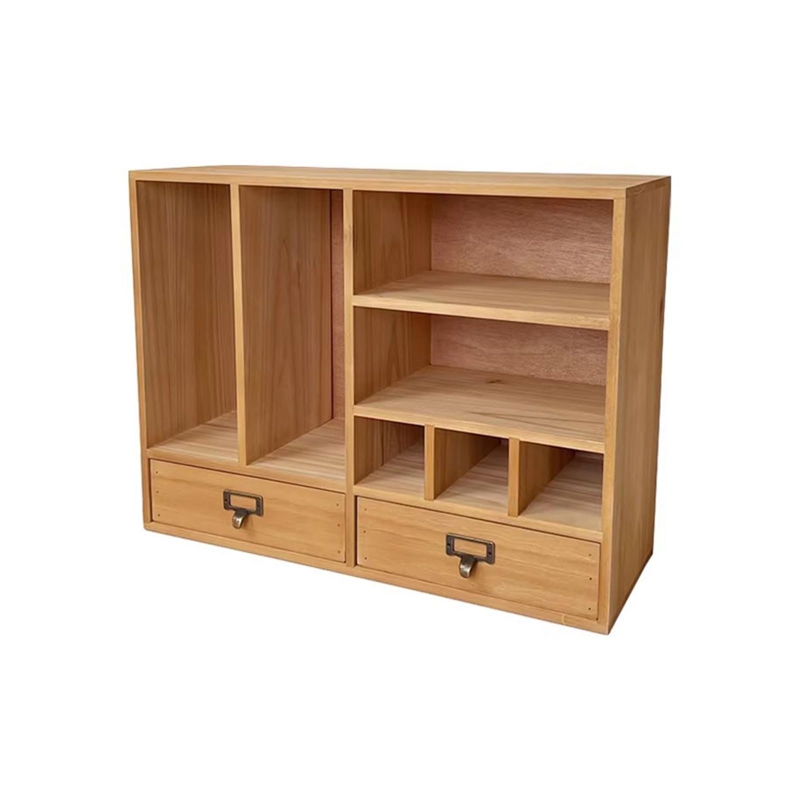 Shihan-2015 Bookcase Retro Large Capacity Wooden Bookshelf with Double Drawers Storage Rack for Desktop Home Office Display Shelf