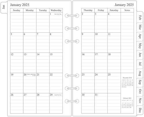 newestor Recambio de planificador mensual 2025 de 3-34 pulgadas x 6-34 pulgadas, 13 meses de diciembre de 2024 a diciembre de 2025, tamaño