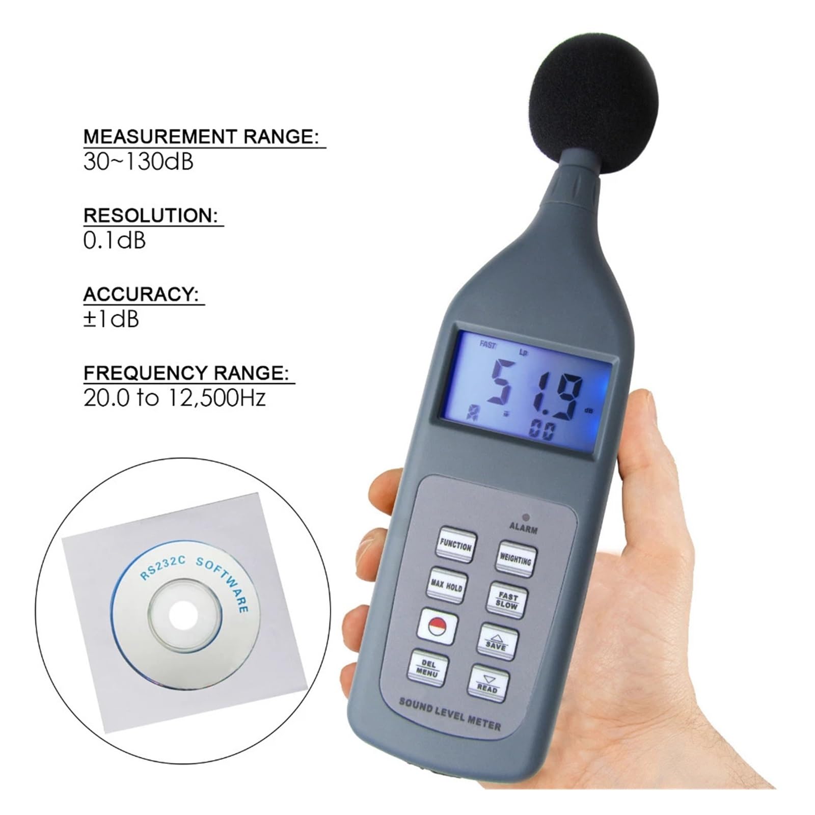 Fonometro Digitale Fonometro Digitale da 30 Db a 130 con Funzione Opzionale Allarme Lp, Leq Regolabile Tester del Livello di Rumore Decibel(SL5868P)