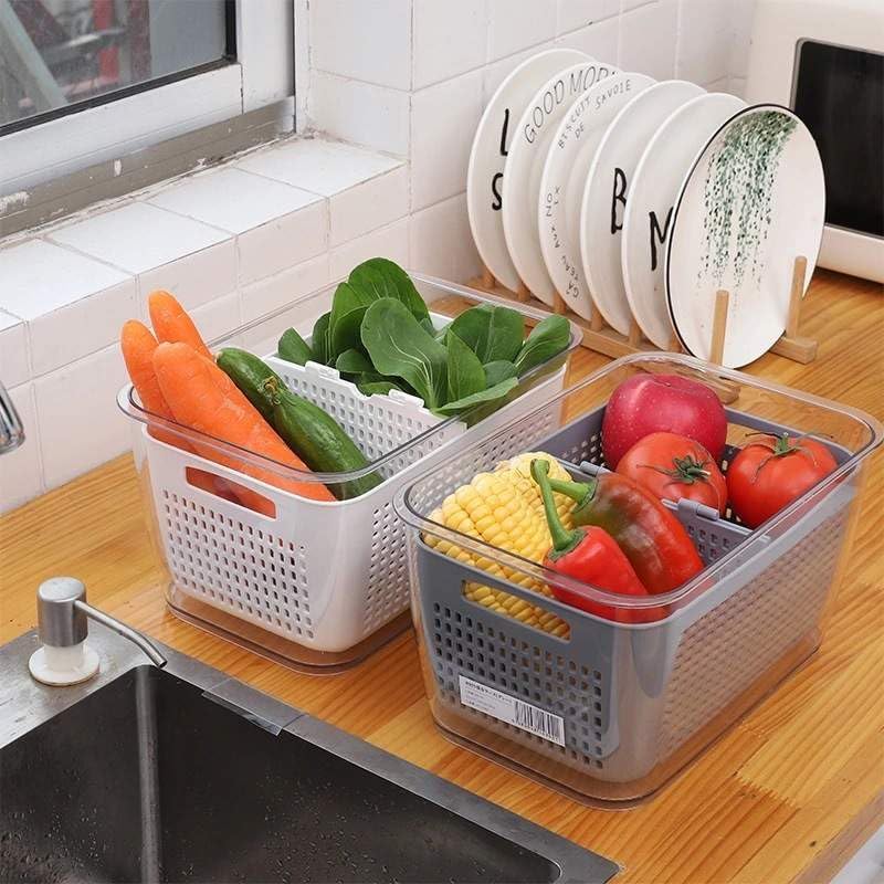 Miniatura 6 de SHEBI PRODUCT Paquete de 3 cubos organizadores de refrigerador, organizador de plástico transparente para frutas y productos con bandeja extraíble,