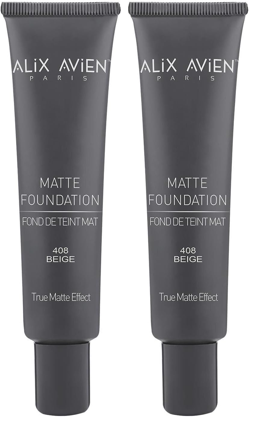 ALIX AVIEN Uzun Süre Kalıcı Doğal Mat Bitişli E Vitamini Içeren Mat Fondöten - Matte Foundation 408 Beige (2 paketi)