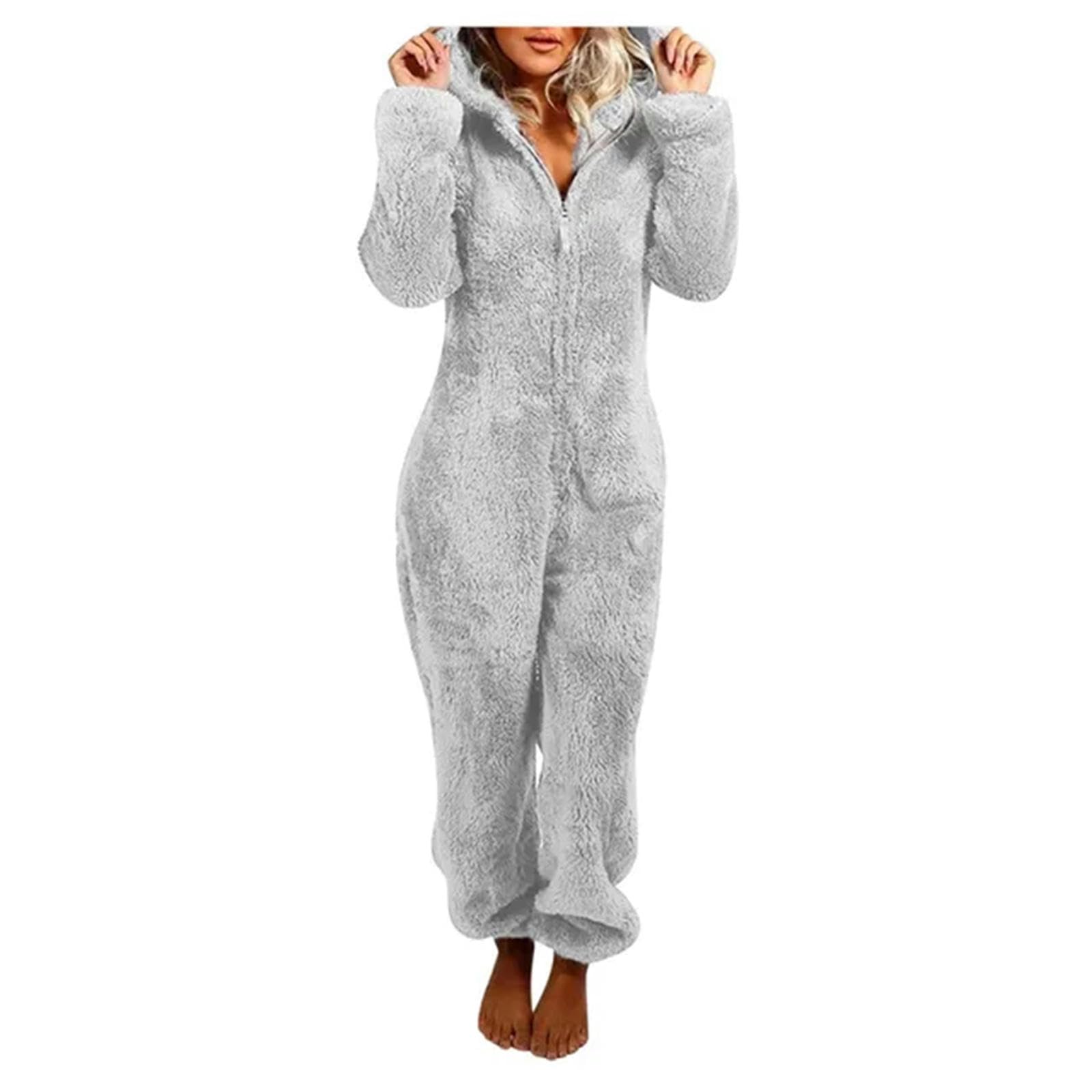 MdybF Onesies dla kobiet zimowa ciepła piżama damskie śpioszki z kapturem puszyste polarowe kombinezony bielizna nocna