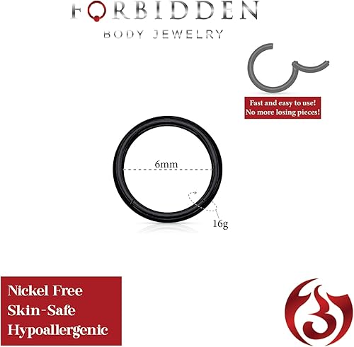 Miniatura 78 de Forbidden Body Jewelry - Piercing para la nariz de acero quirúrgico 316L con bisagra, 14G, 16G, 18G, diámetro de 15/64, 5/16, 25/64, 15/32 pulgadas