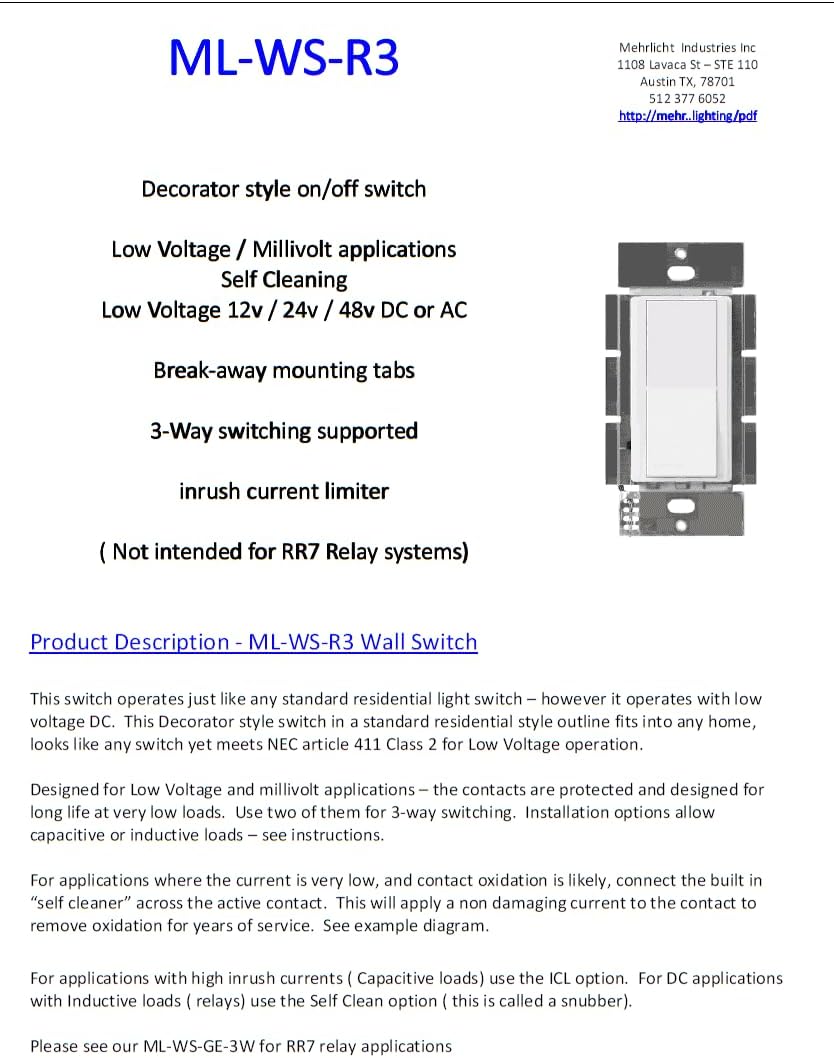 ML-WS-R3 On/Off Decorator Style Rocker Switch, White, Low Voltage (12v, 24v, 48v, Millivolt) DC or AC, 2 Amp, Low Resistance, for Fireplace Controls, RV Lights, with Self Cleaning Contacts, 3-Way