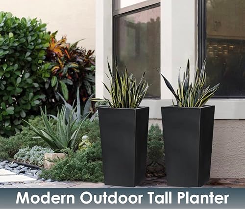 Miniatura 8 de Paquete de 2 macetas altas + cestas (riego automático) (20 pulgadas de alto), macetas altas para exteriores e interiores, macetas altas para porche