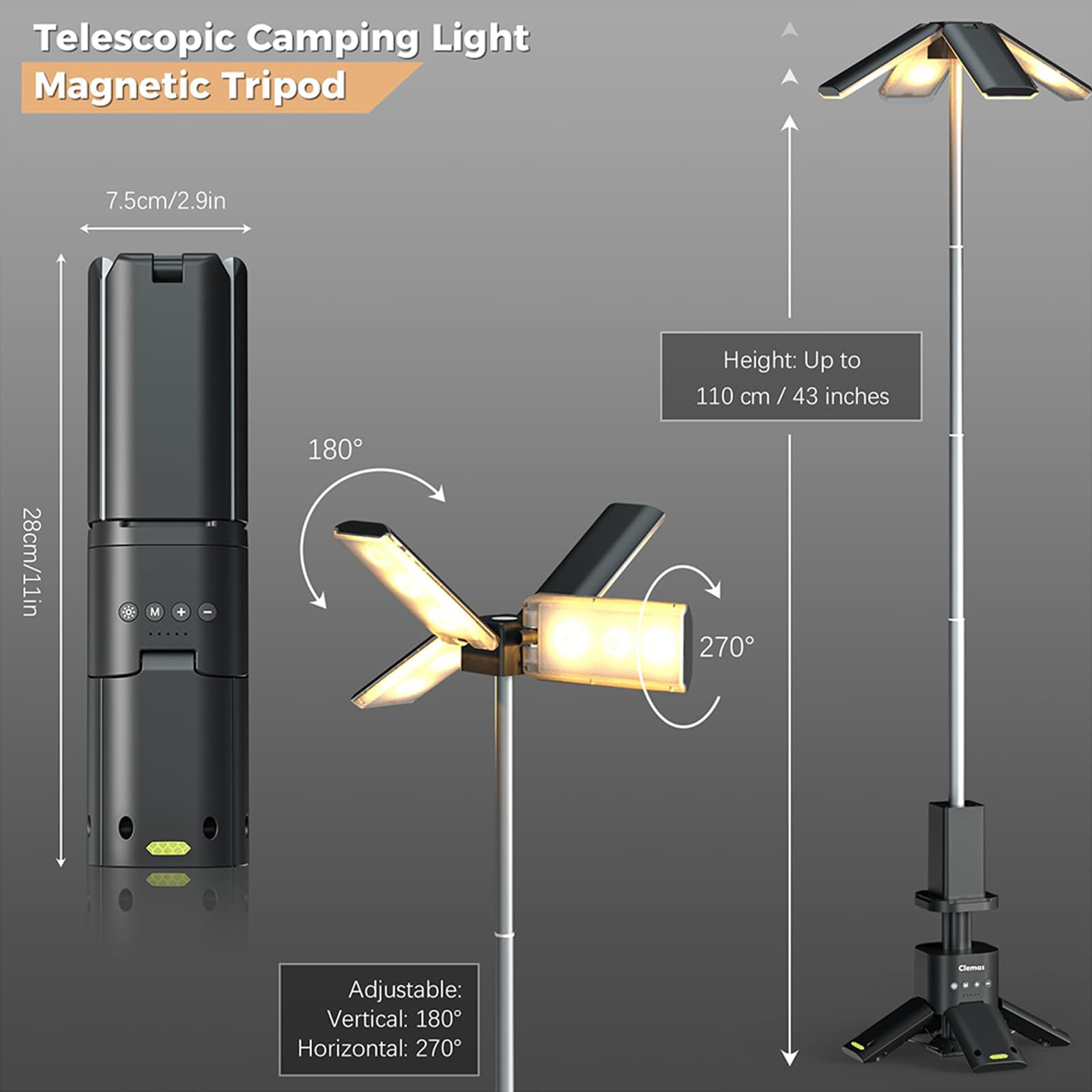 Teleskopowe oświetlenie kempingowe z akumulatorem, składana lampa kempingowa 14000 mAh, przenośny zasilacz 6000 lm, wodoodporna latarnia LED IPX5 do namiotów wewnętrznych na zewnątrz, wędrówki, awaryj