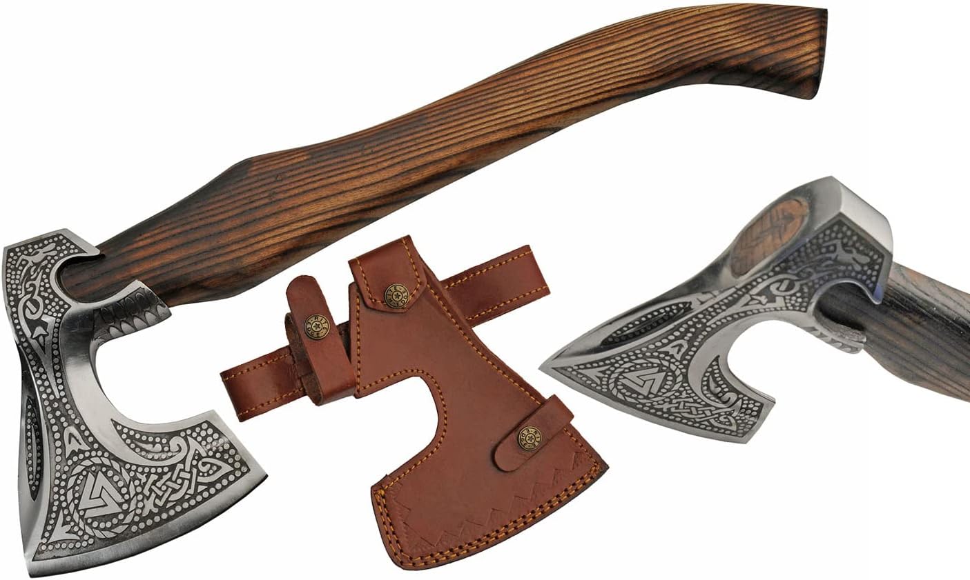 SZCO Fallen Forest Medieval Viking Style Axe 19 Inch - Camping Axe with Stainless Steel Blade, Wood Handle - Medieval Viking Axe for Outdoor, Display, Costume & Collectors - Ideal Gift for Men