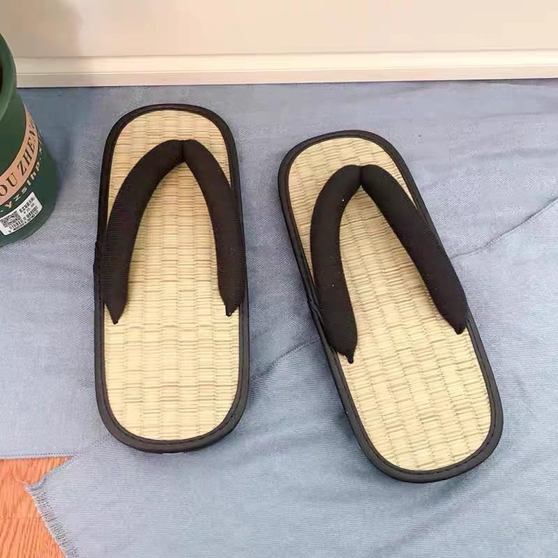 Bamboo Flip Flops Japanese Tatami Sandals Slippers, Flip Flops Square Toe Straw Slides, Organic Handmade Summer Beach Shoes3