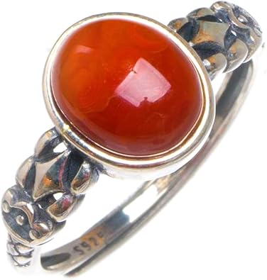 StarGems Natural Nanjiang Red Agate Opening Concise Handmade 925 Sterling Silver Ring 6.75 D1016