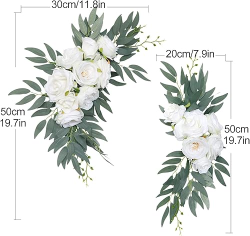 Miniatura 6 de Wnvivi Kit de flores artificiales para arco de boda, 2 piezas de decoración de arco de boda de rosas blancas sintéticas, juego de arreglos florales