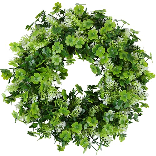 17.8" St Patricks Day Shamrock Wreath For Front Door, Saint Patricks Day Artificial Wreath Decoration, Irish Clover Spring Summer Greenery Wreath For Wall Window Indoor Outdoor Porch Home Gift Decor #TOP29