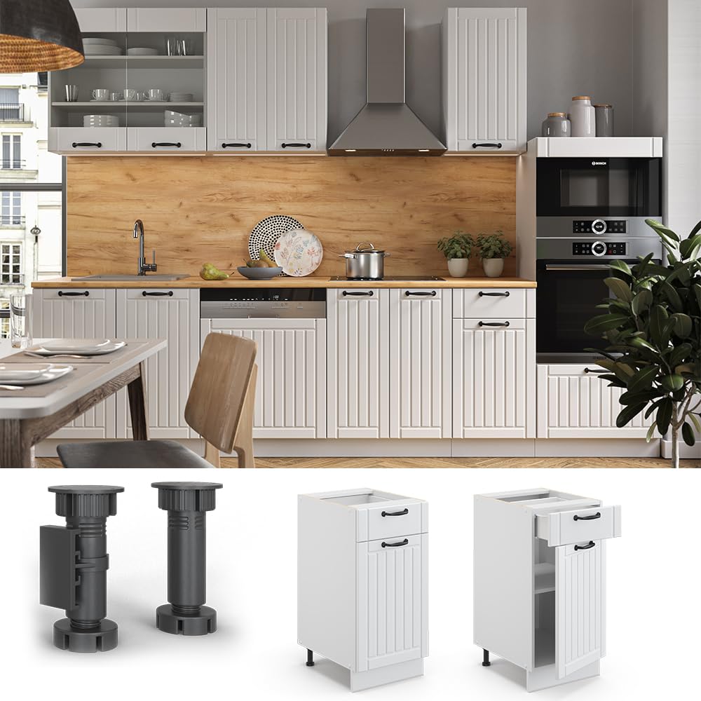 Vicco Mueble bajo de Cocina Fame-Line, Blanco casa de Campo, 40 cm sin encimera, para Combinar con Otros módulos de la Serie Fame-Line