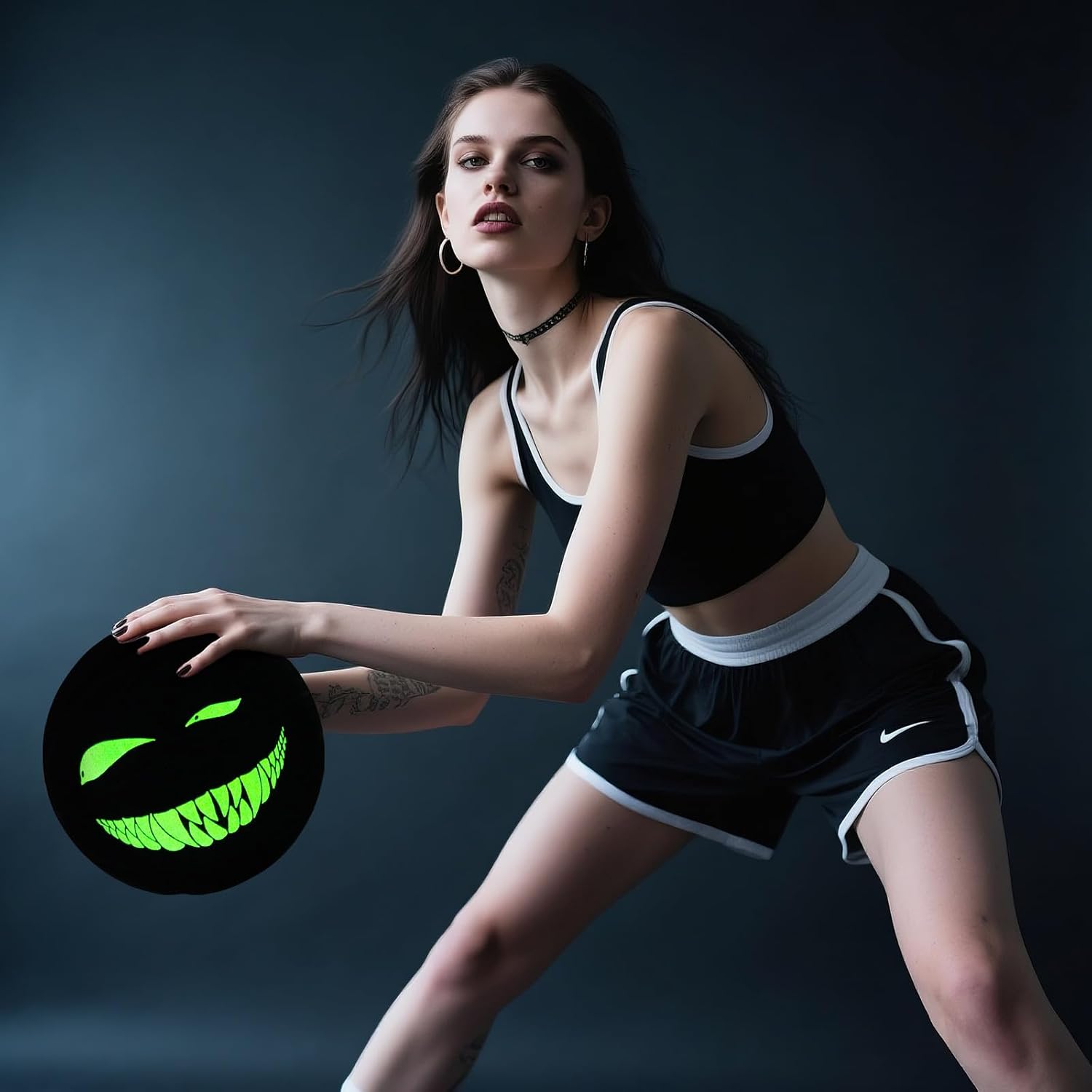 Kuangmi Glow in The Dark Basketball, Luminous Glowing Composite Leather Ball Gifts for Men, Women, Teenager, Indoor & Outdoor Night Basketball, Size 5/Size 6/Size 7