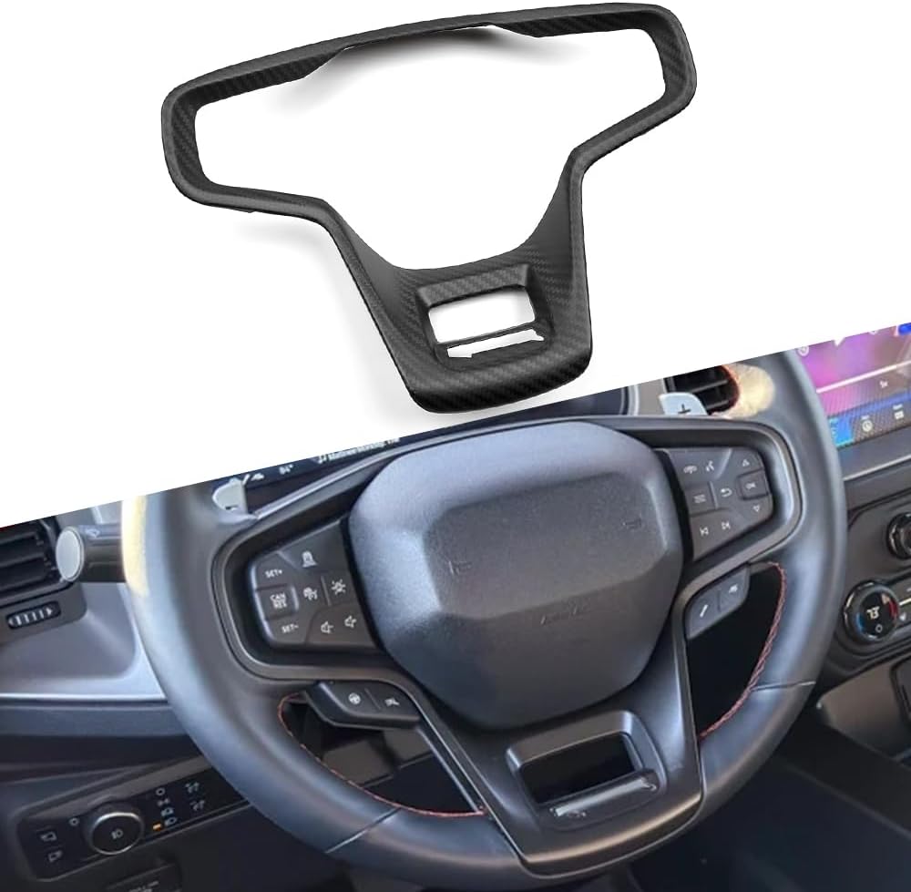 Jogon Dry Carbon Fiber Steering Wheel Frame Trim for Ford Bronco Off-Road Outer Banks Pickup Truck 2021 2022 2023 2024, Interior Decor, Steering Wheel Cover Moulding Sticker (Glossy CF)