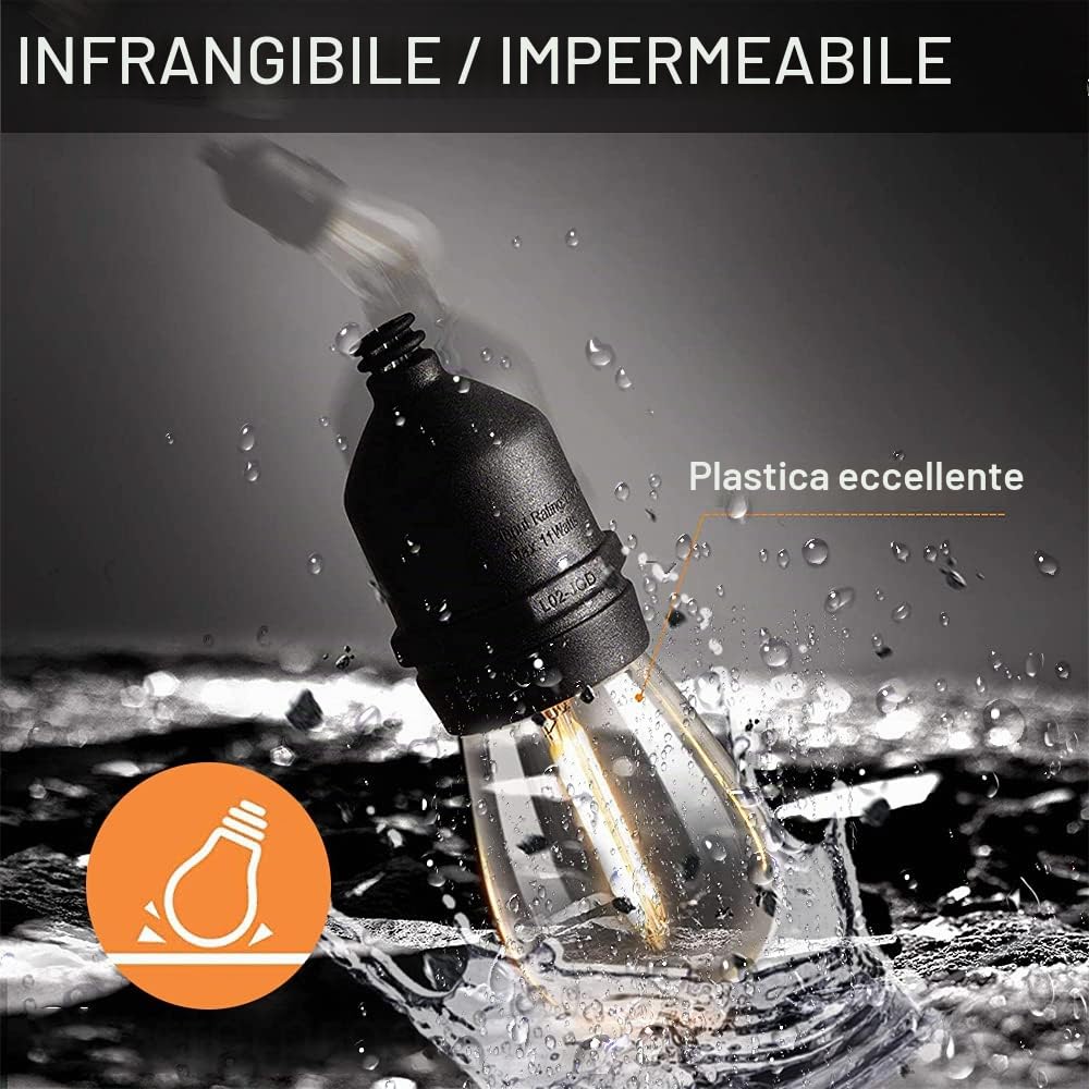 S14 Lampadine a filamento LED 2W, Lampadina Edison in plastica bianca calda 2200K equivalente a 40W incandescenza, E27 130LM per sostituzione lampadine per luci esterne impermeabili, 25 pezzi