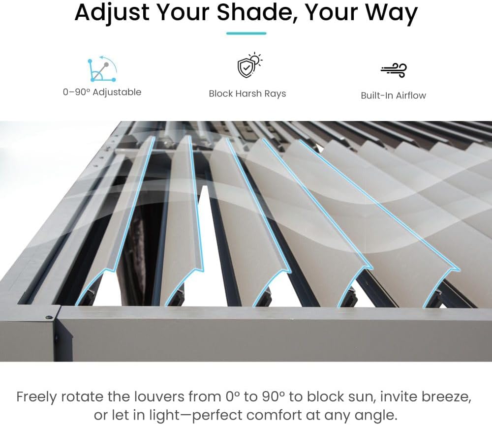 Louvered Pergola with Adjustable Aluminum Louvers for Outdoor Shade and Weather Control