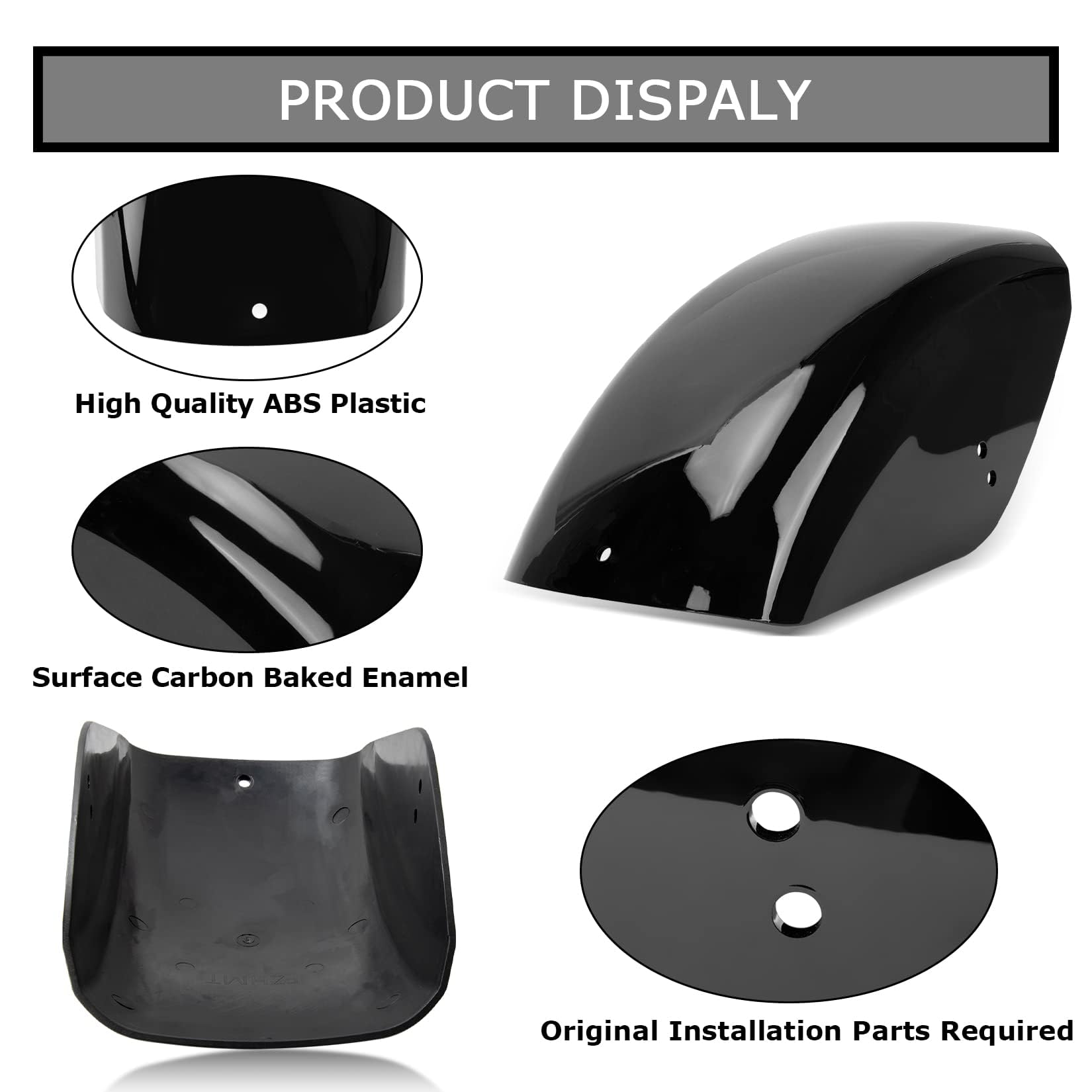 psler Garde-Boue Arrière Moto pour Harley-Davidson 1986-2022 Et La Plupart des Modèles De Motos(Plastique ABS) Noir