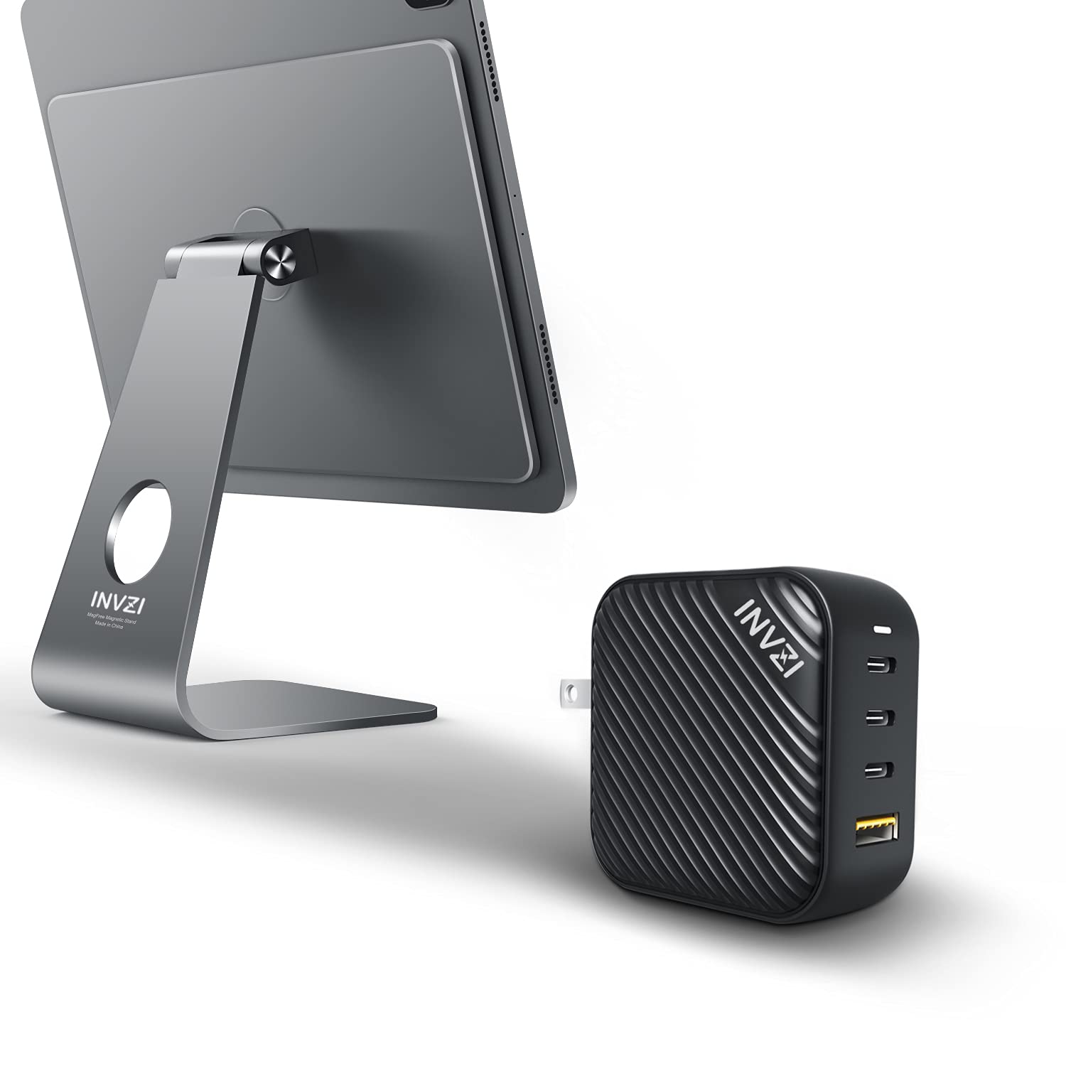 [Bundle] INVZI Magfree Magnetic iPad Stand and 100w GaN USB C Mutiple Charger for iPad pro, MacBook Pro air, iPhone 13 pro max, Galaxy S21 S20, Pixel 6, XPS 13 and More