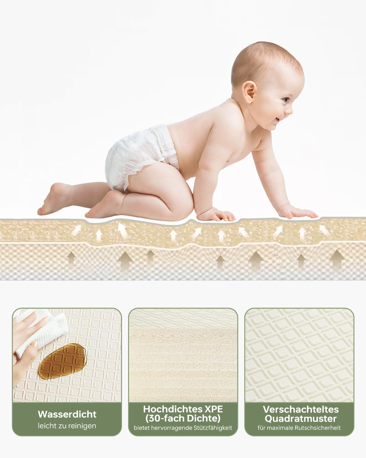 BG-BABYGO Alfombra de juego plegable 147x177x1CM – Gran tapete para bebés y niños pequeños, impermeable y reversible, para tiempo boca abajo, con bolsa de viaje