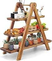 Manspdier 3-Tier Wood Serving Tray - Rustic Farmhouse Cupcake Stand, Collapsible Rectangular Platter for Parties & Decor